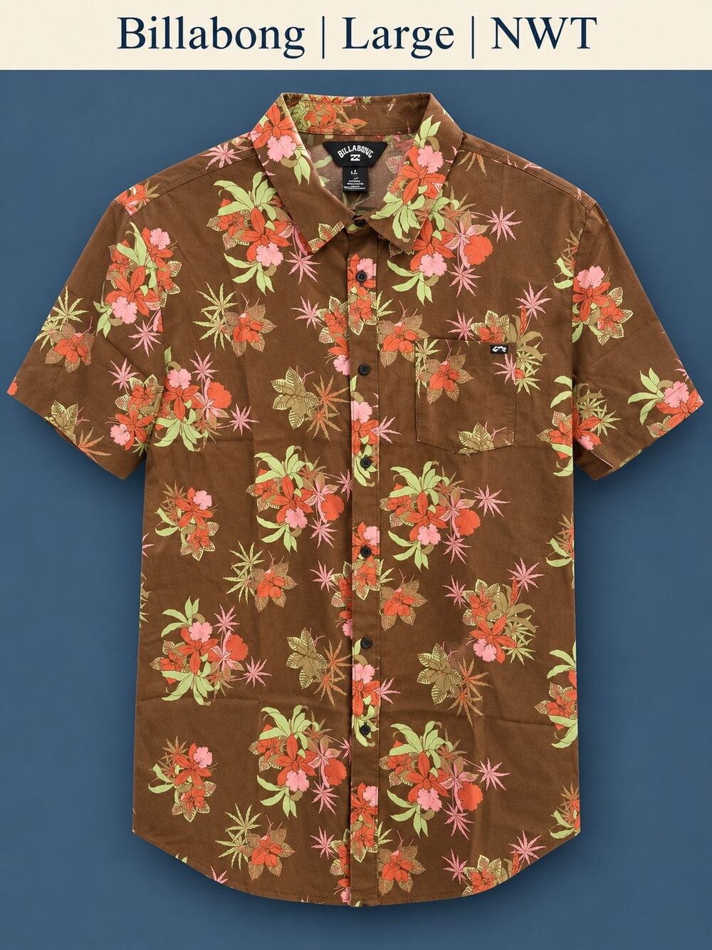 Billabong Hawaii 50 Floral Shirt Large Brown Tropical NWT